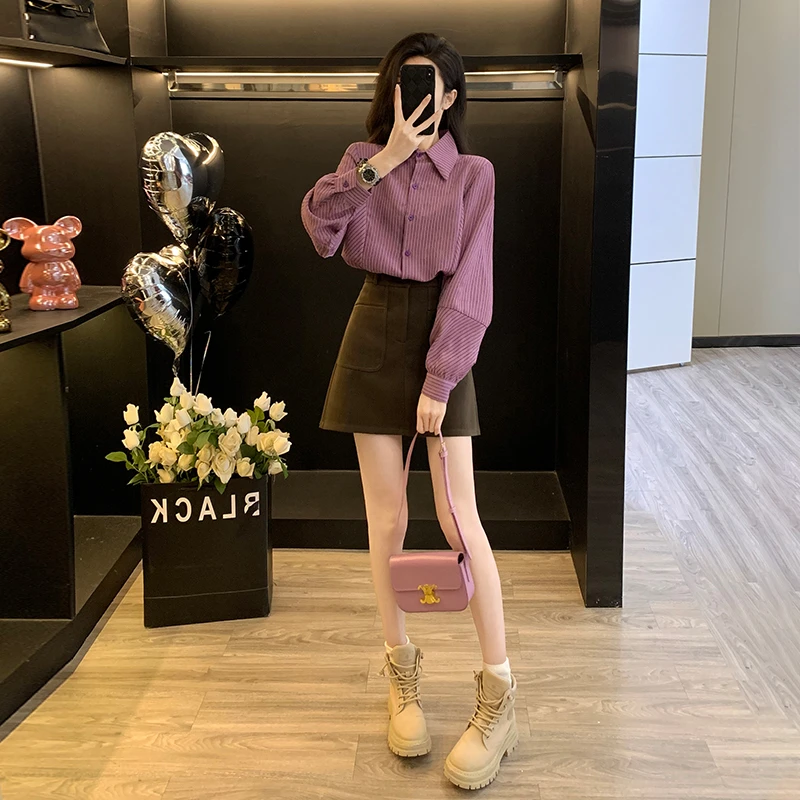 减龄洋气小个子套装裙新款2025早春秋季韩系穿搭衬衫短裙两件套女