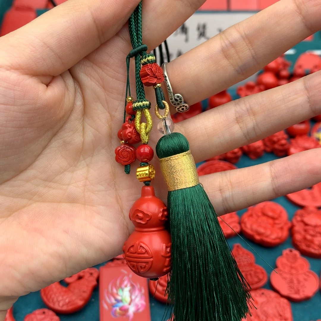 天然辰砂小葫芦车挂