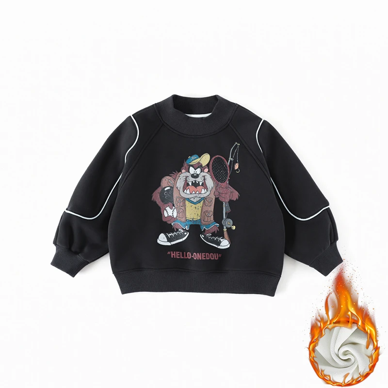 【棉的】儿童加绒卫衣冬季新款男童长袖韩版卡通印花保暖上衣AS908