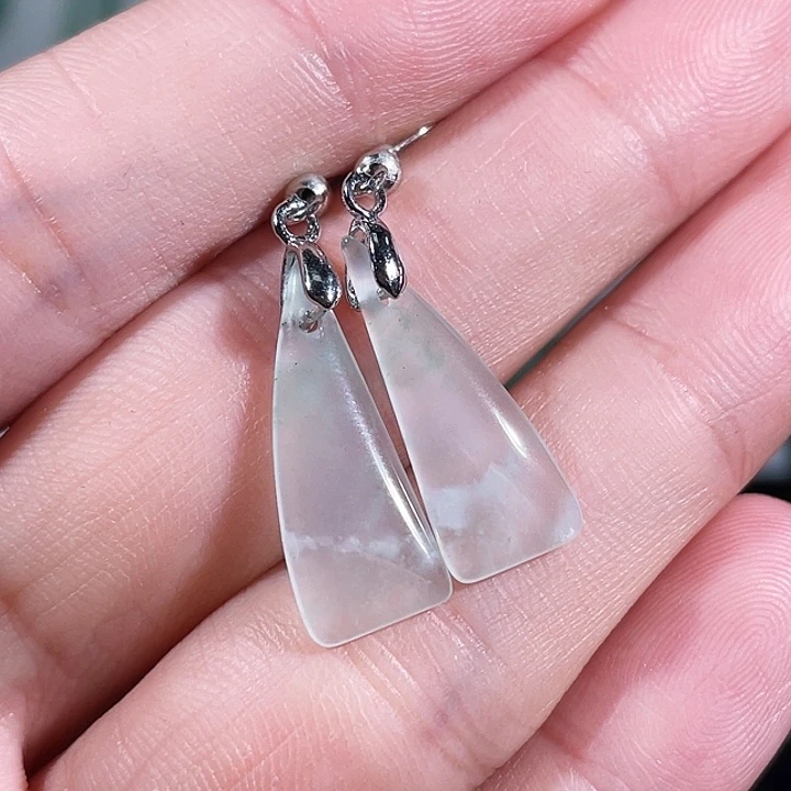 合金石英质玉珠宝奇石20.0mm非洲翠｜白冰冰种·耳钩