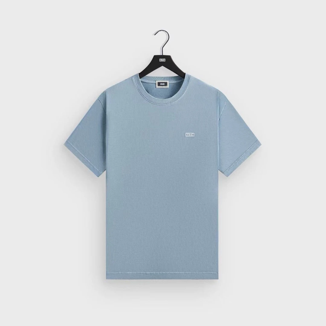 无包装吊牌◆Kith Lax Tee天蓝色短袖体恤植绒小标Logo水洗纯棉