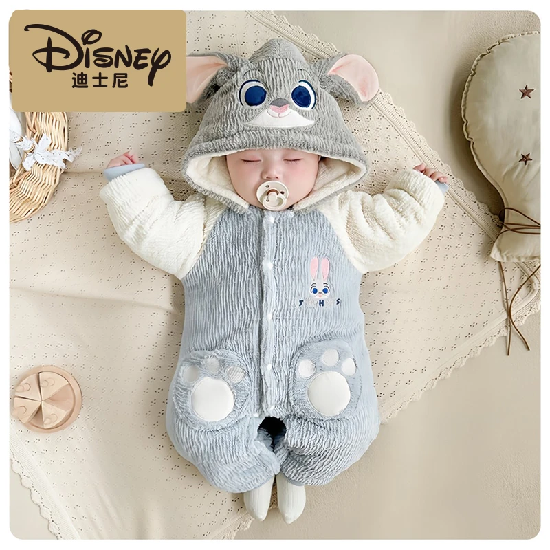 Disney/迪士尼 婴儿加绒连体衣加厚保暖婴儿冬季连帽爬服满月爬服