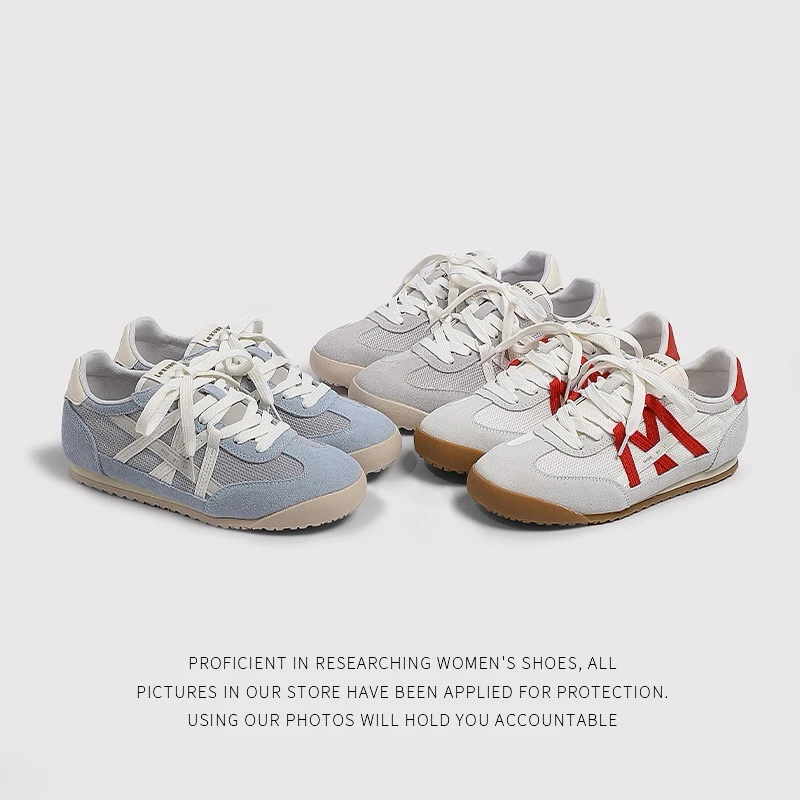 真皮网面德训鞋女2025新款夏季内增高阿甘运动女鞋