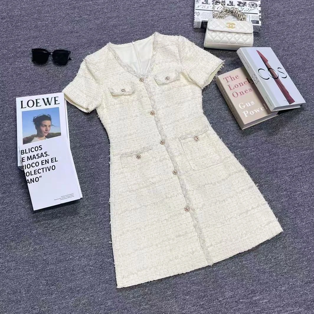 (Co家原创）夏季法式小香风连衣裙—白郁金