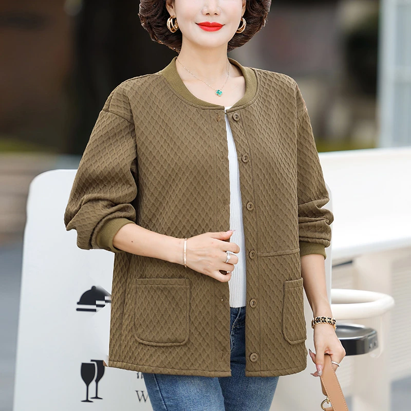 【大唐夫人】春秋短款华夫格外套气质中老年秋装风衣50岁春秋上衣