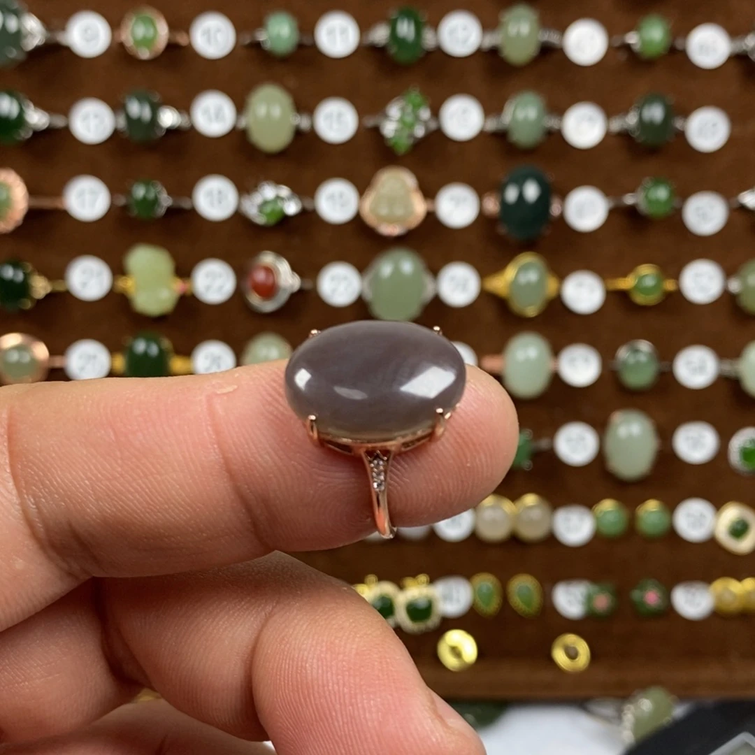 和田玉（青白玉）戒指银S925镀金镶嵌