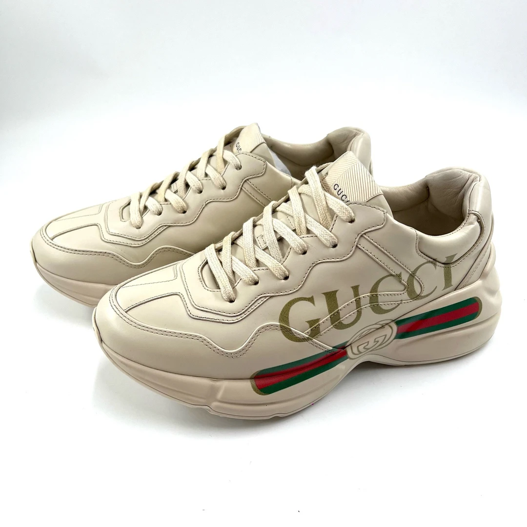 95新 GUCCI/古驰 38.5码/象牙白印花腰带老爹鞋/划痕/07877