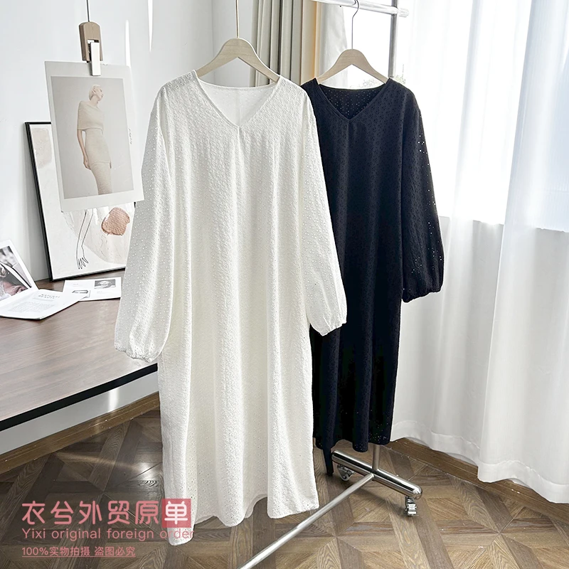 (衣兮刺绣镂空棉质长裙)2503-3春夏文艺百搭宽松V领长袖休闲长裙W