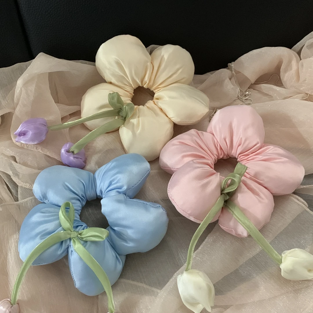 韩系洋气甜美立体郁金香大肠发圈气质可爱头花超仙甜美头绳发饰