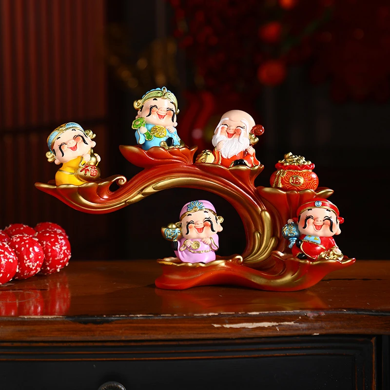 招财纳福五福财神爷客厅玄关家居装饰品乔迁新居桌面摆件工艺品