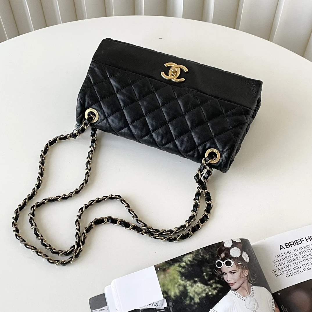 99新 Chanel/香奈儿 14k黑金小牛皮单肩斜挎包JM3A-0456