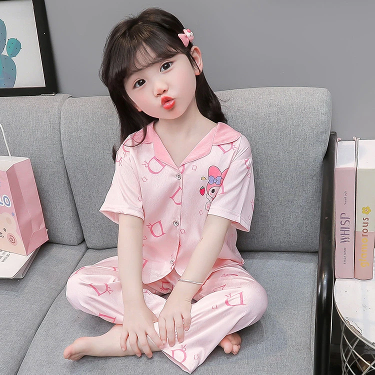 美乐蒂可爱公主女童冰丝睡衣套装夏季亲肤透气女宝宝婴儿童家居服