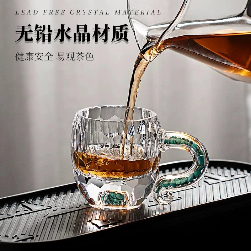 高档绿松石加厚刻面高颜值办公室茶杯主人杯水晶玻璃品茶杯@467
