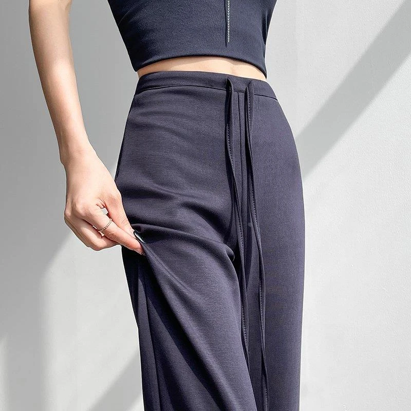 冰丝空气棉微喇裤女夏季新款高腰抽绳垂感显瘦直筒瑜伽运动公主裤