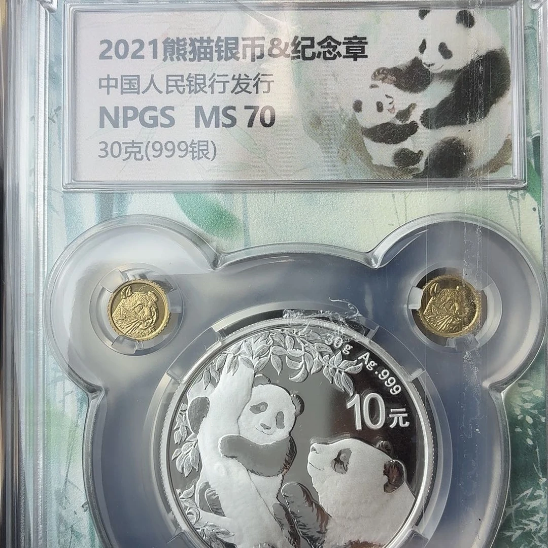 纯银2021年熊猫银币众城封装
