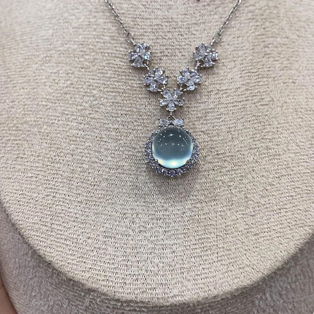 蛇纹石玉银S925镶嵌颈饰