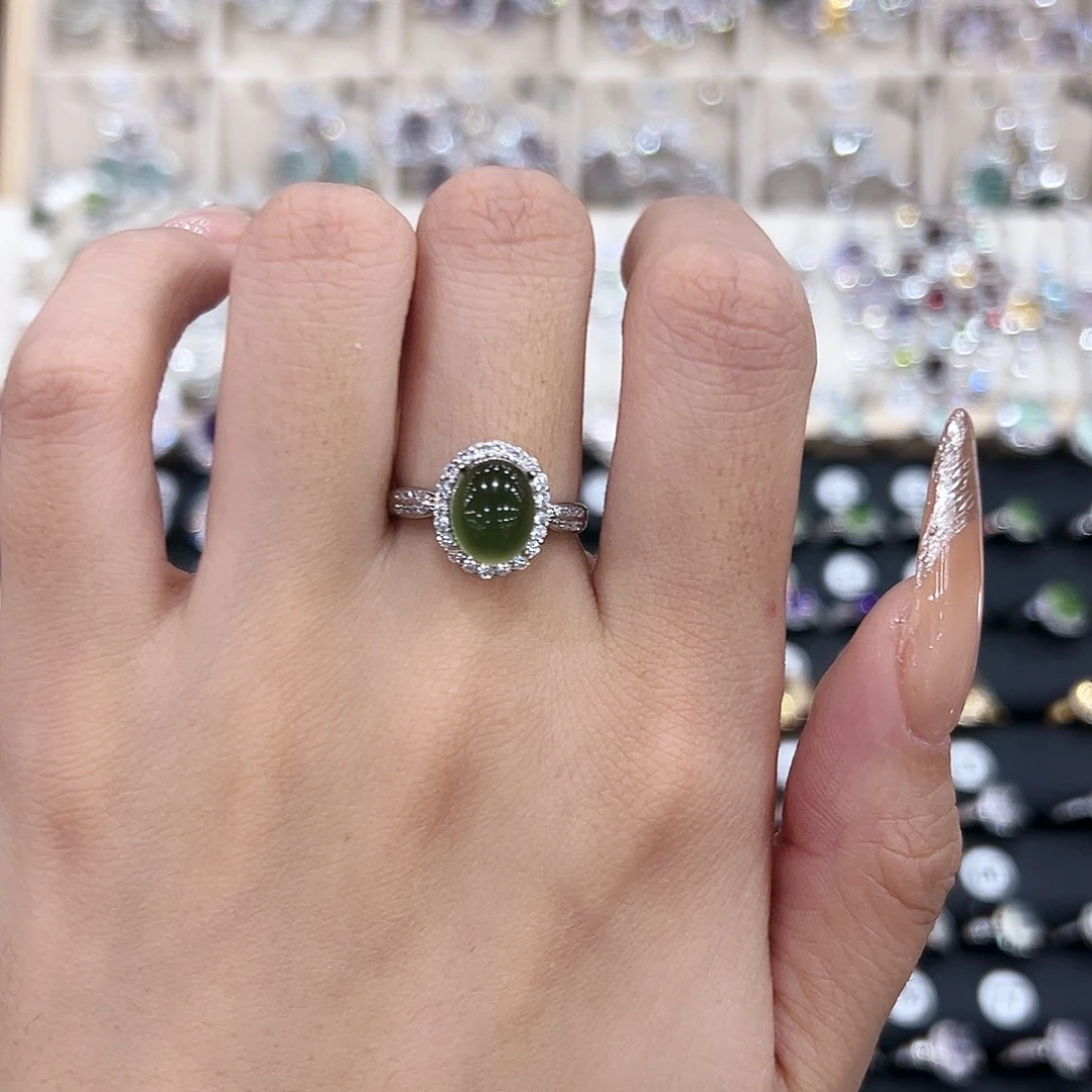 岫玉银S925镶嵌戒指