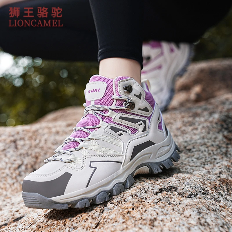狮王骆驼冬季户外鞋防水防滑耐磨女靴高帮登山鞋情侣运动徒步鞋男