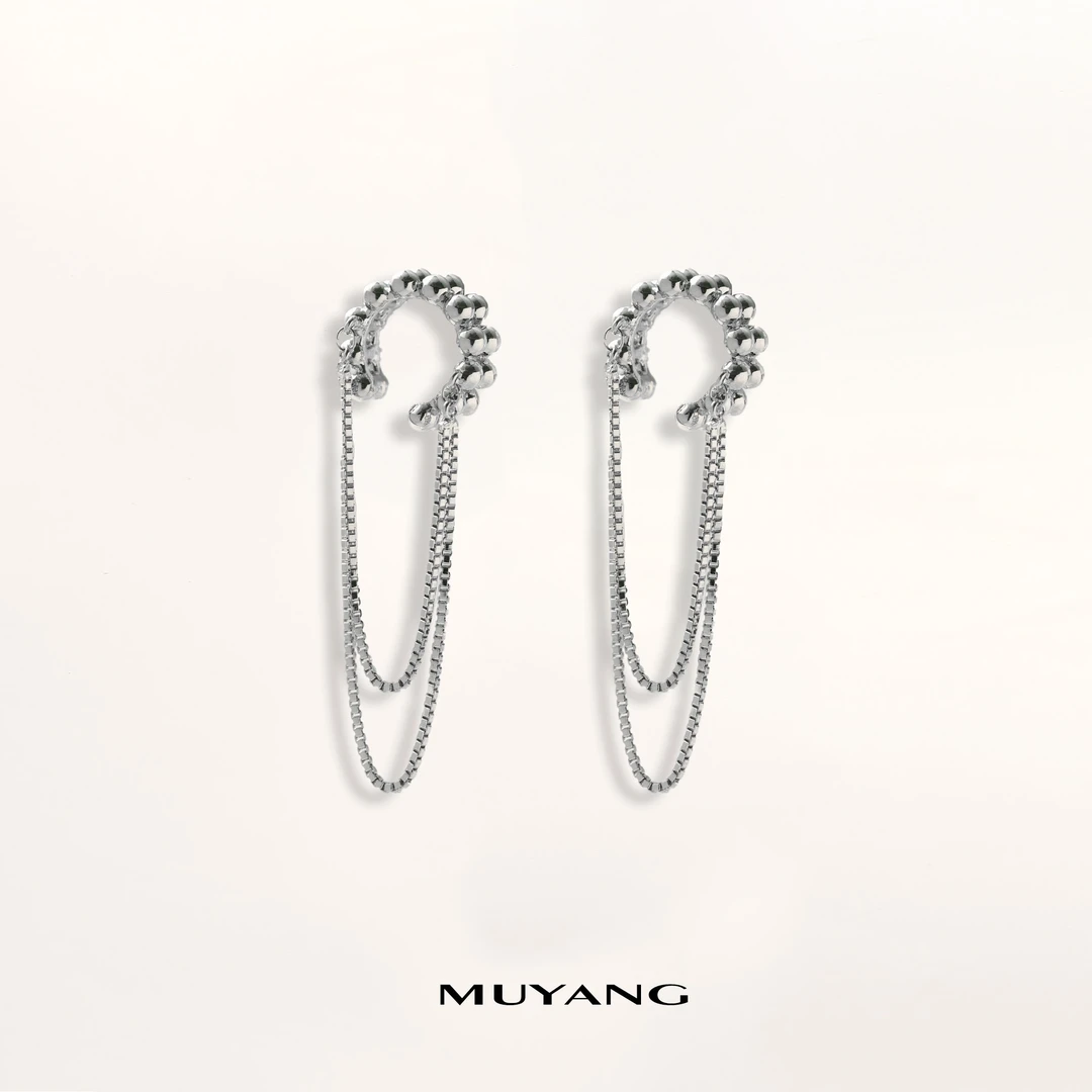 muyang/慕阳 铜合金耳饰 轻奢时尚气质百搭个性长款莹珠耳夹