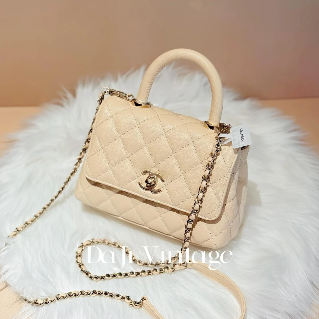 99新 Chanel/香奈儿 大吉中古/香奈儿奶茶色cocohandle迷你斜挎包