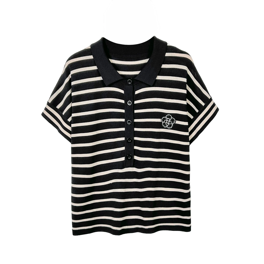 966【大牌女装】-春夏黑白条纹大码透气显瘦防晒空调上衣