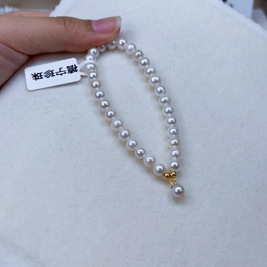 银S925镶嵌手绳淡水珍珠5-6天然淡水珍珠手链