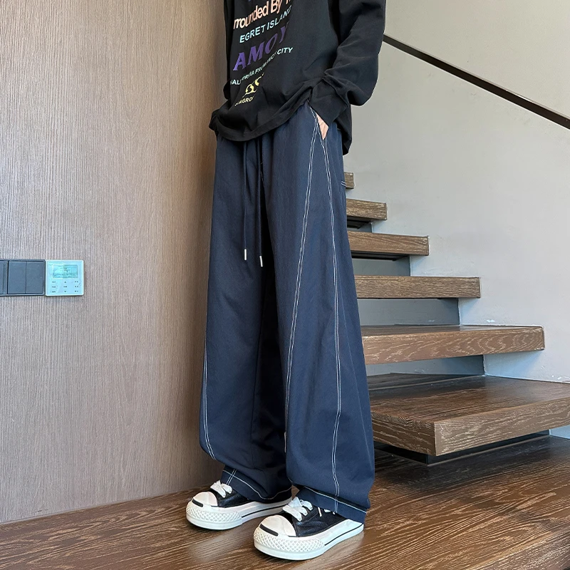 美式弯刀休闲长裤男款秋季设计感辑明线裤子宽松直筒阔腿裤