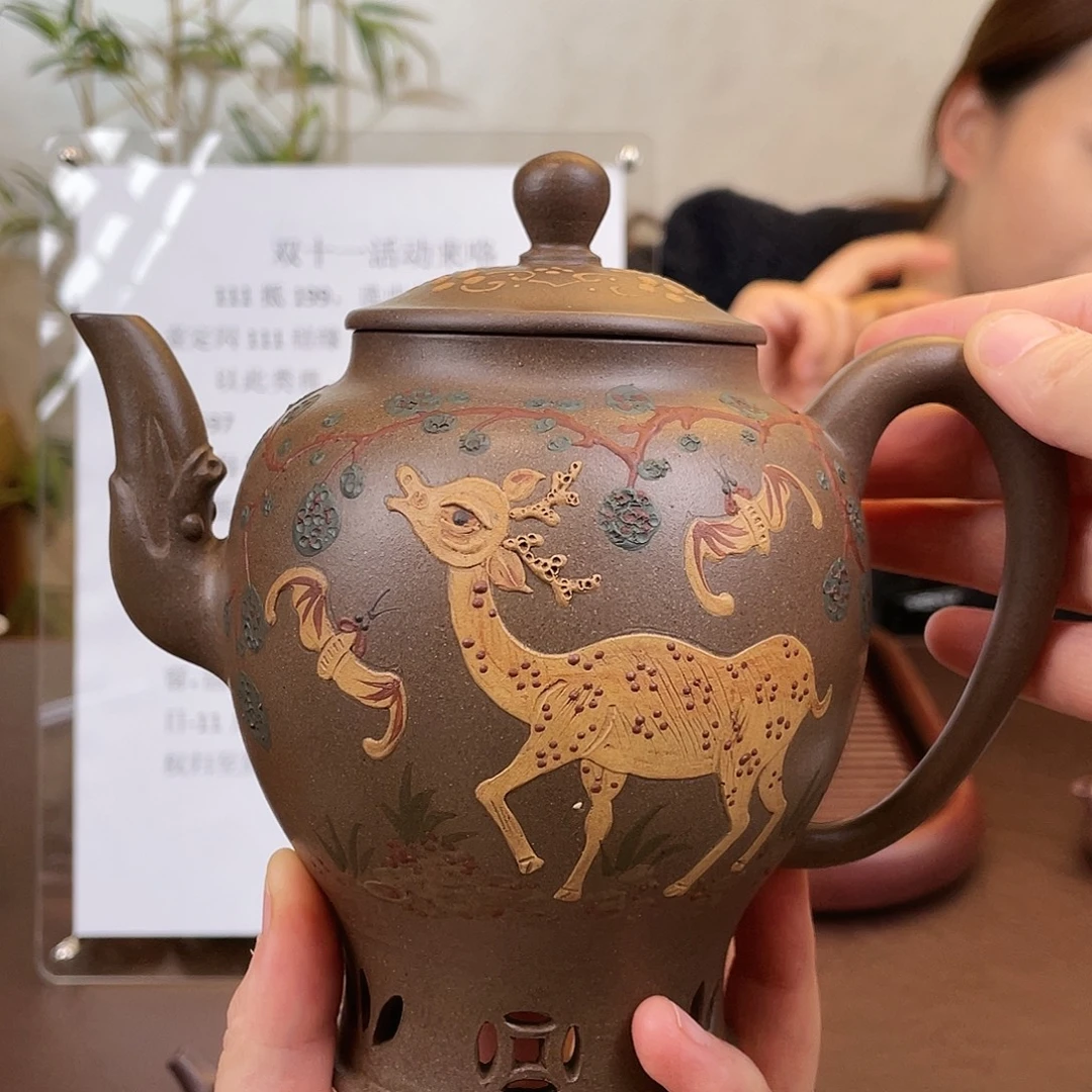 用***1紫砂茶壶梅花泥绘 双十一活动
