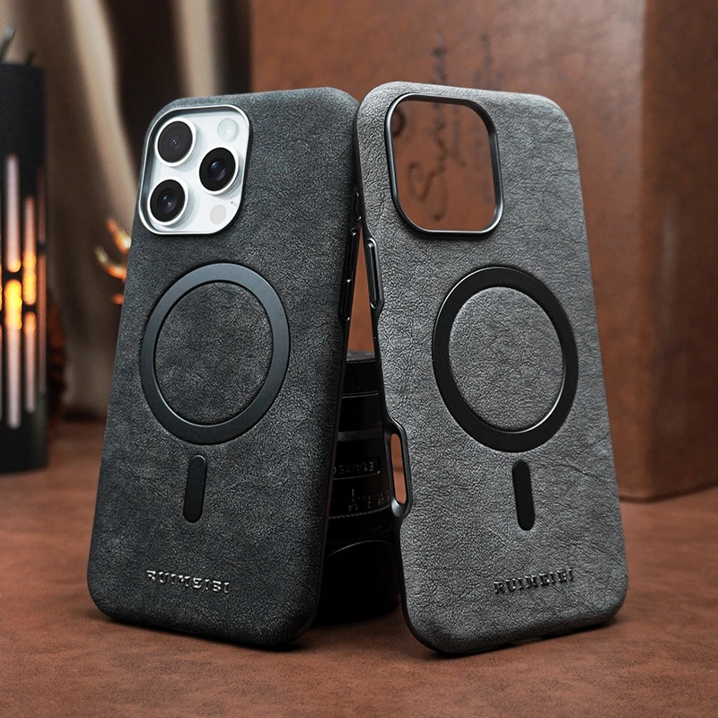 适用苹果16ProMax磁吸手机壳高档商务皮套iPhone15/14防摔高级感