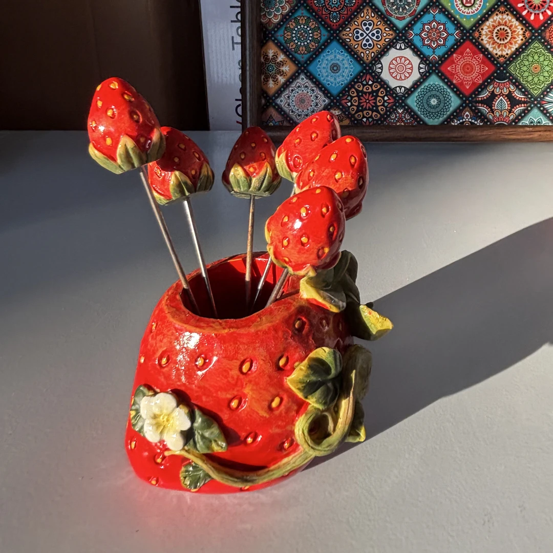 可爱草莓水果叉不锈钢薯条叉水果叉餐厅叉子创意家居