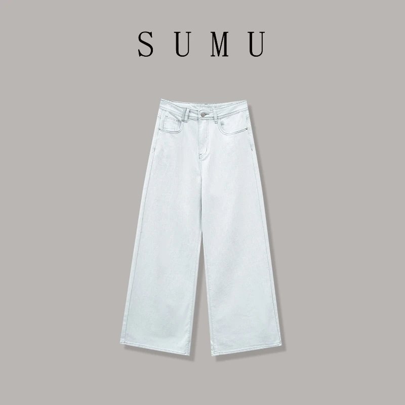 宿慕SUMU女款显瘦牛仔阔腿裤3-23春季2025新款时尚牛仔裤女M000W3