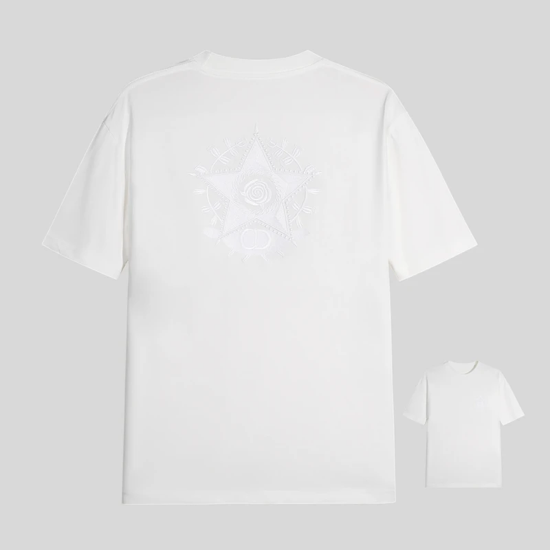 T212夏季重工艺精品万针五角星刺绣花潮流潮牌时尚短袖轻奢T恤男