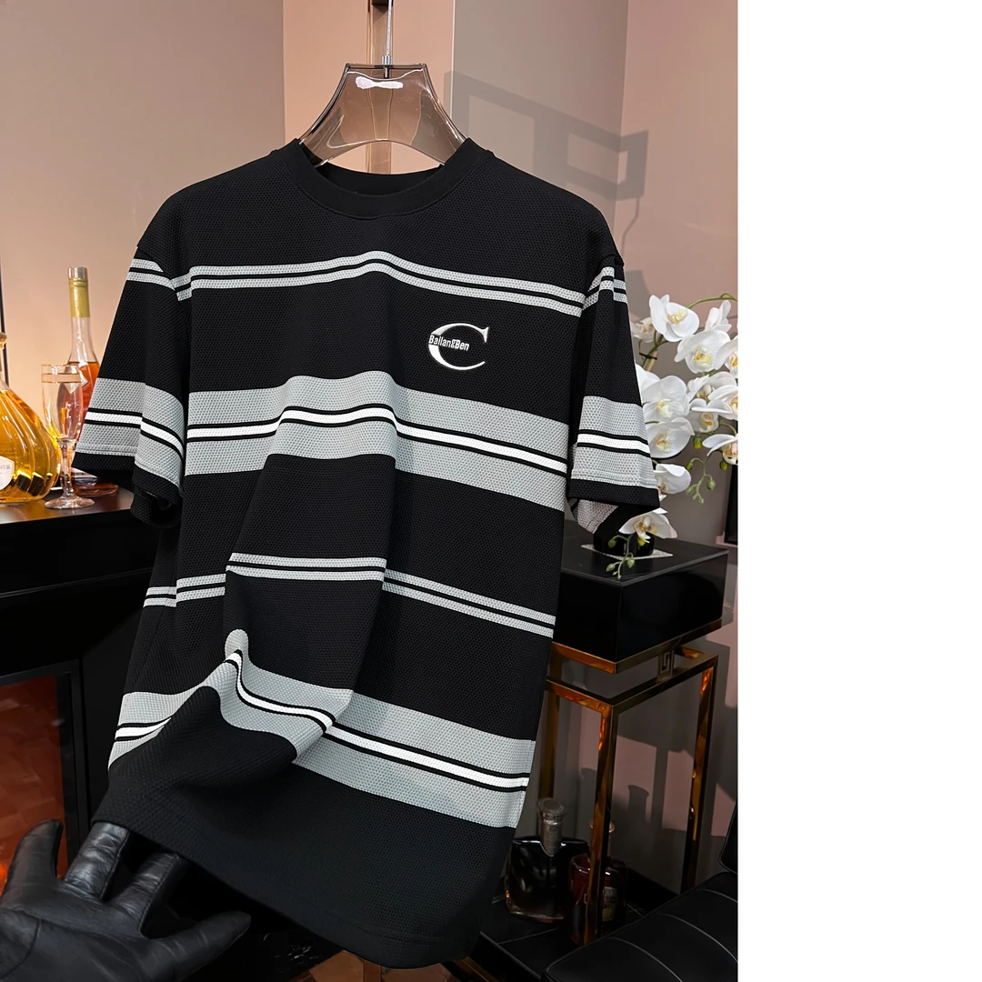 【子华男装】男士高端棉氨休闲半袖T恤条纹上衣夏季A36371