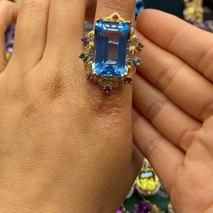 托帕石戒指银S925镶嵌天然托帕石戒指