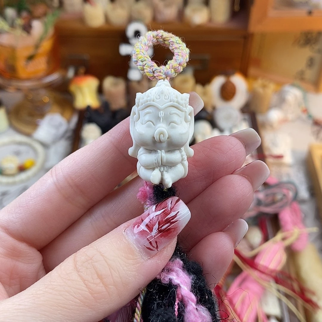 鹿骨把件醉***希M8鹿角雕刻的小象神