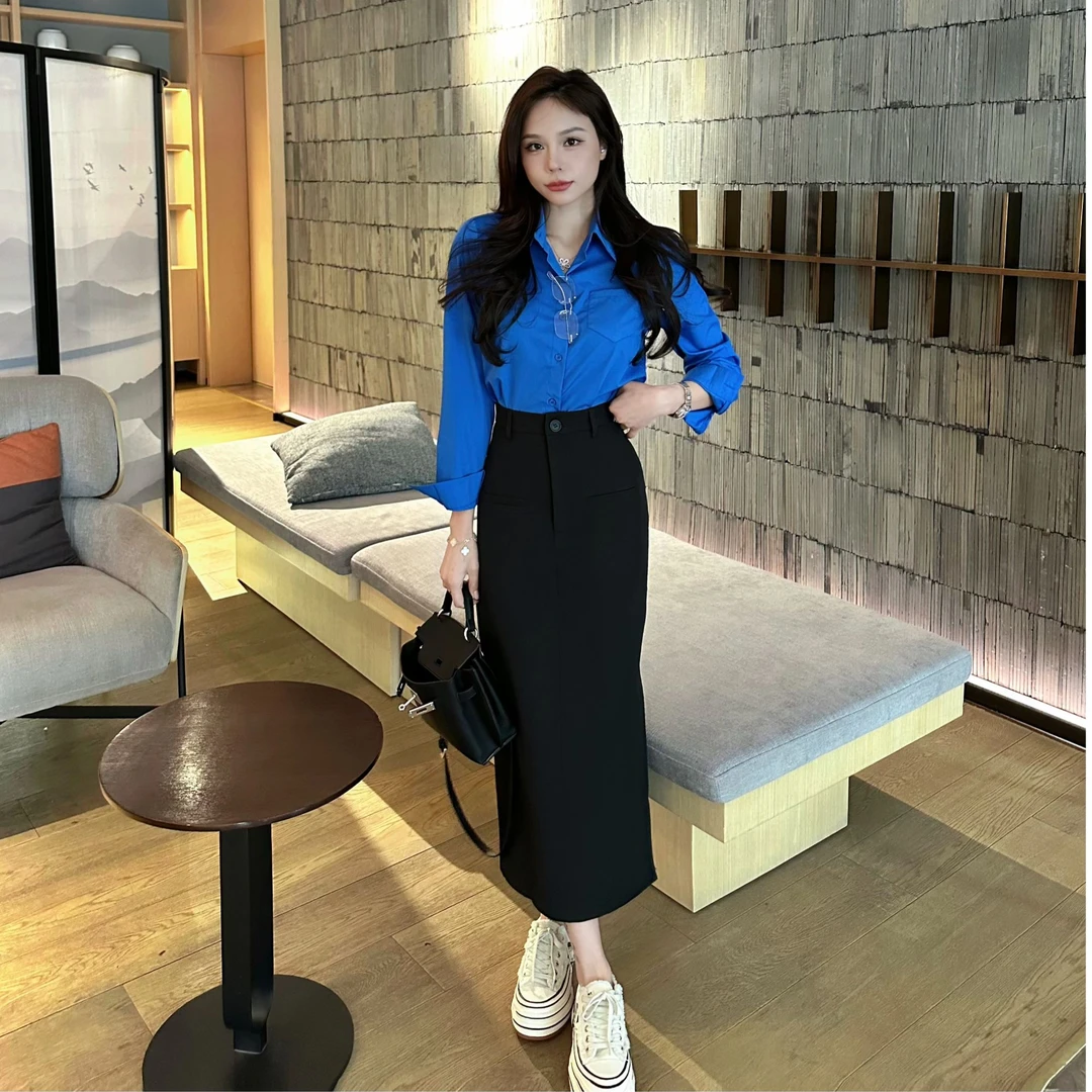 【田姜女装】韩系春款衬衣半裙套装