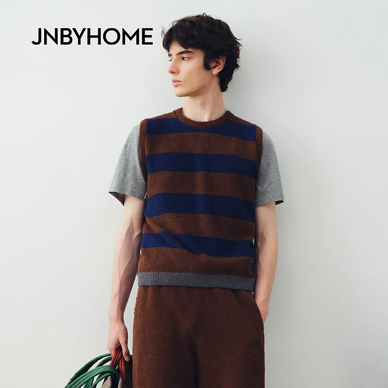 JNBYHOME江南布衣半边绒背心25秋新品男女条纹无袖马夹HP9021070