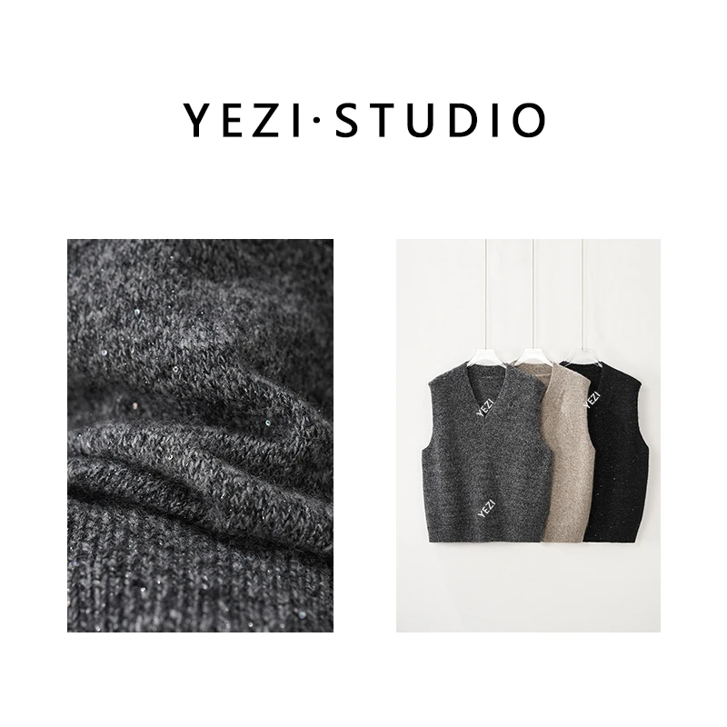 【星糖系列一马甲】康宝.莱花式羊绒+羊毛珠片针织V领马甲25312031