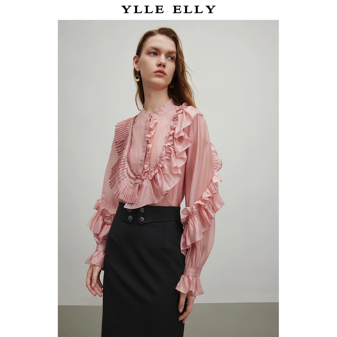 2025精致不规则木耳边衬衫莱赛尔天丝复古小衫Y314300224