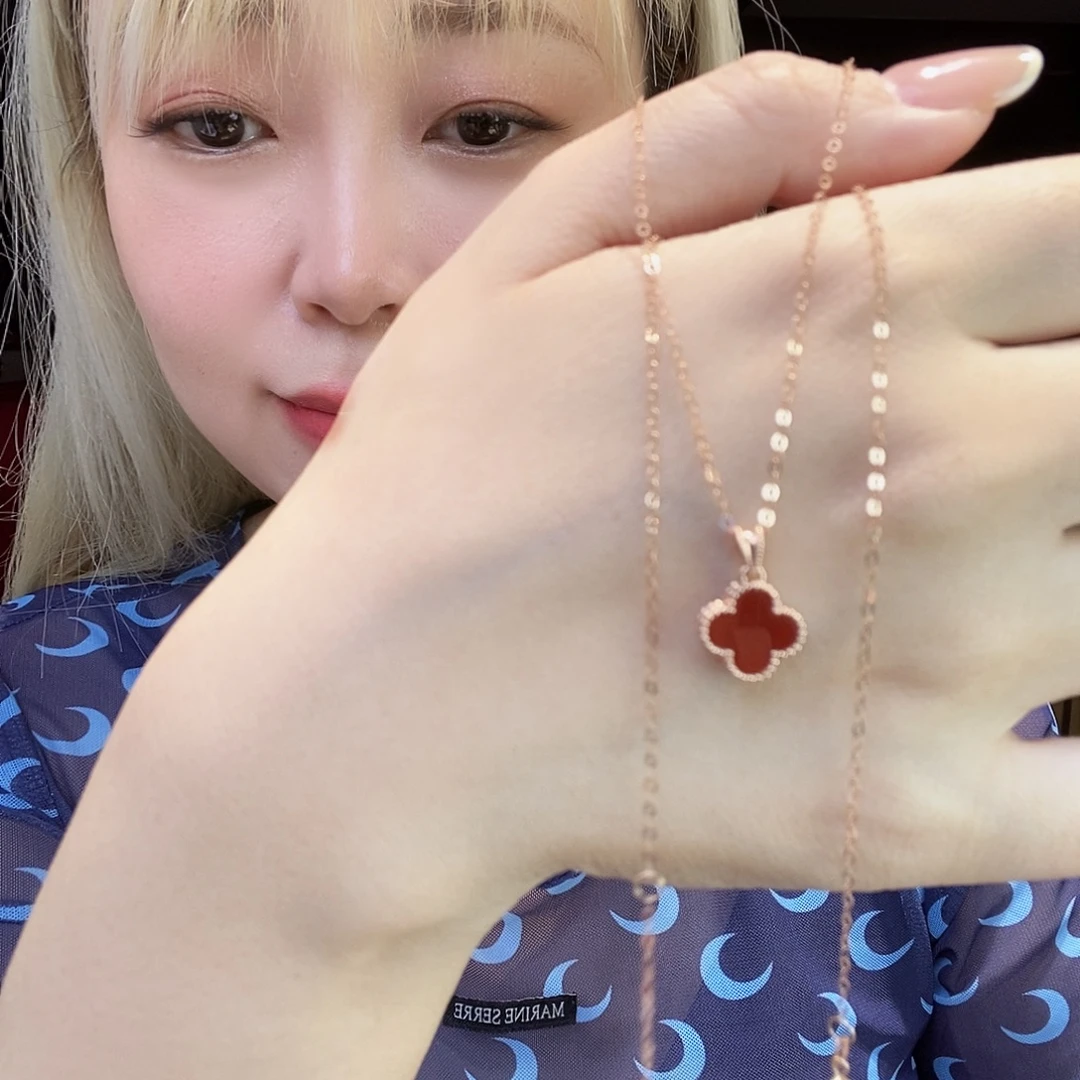 玛瑙/玉髓18K金镶嵌项链10mm红k枚
