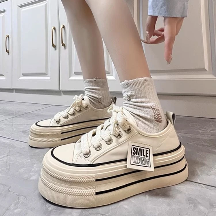 厚底帆布鞋女2024春夏季百搭韩版新款潮松糕小白鞋休闲板鞋子ins