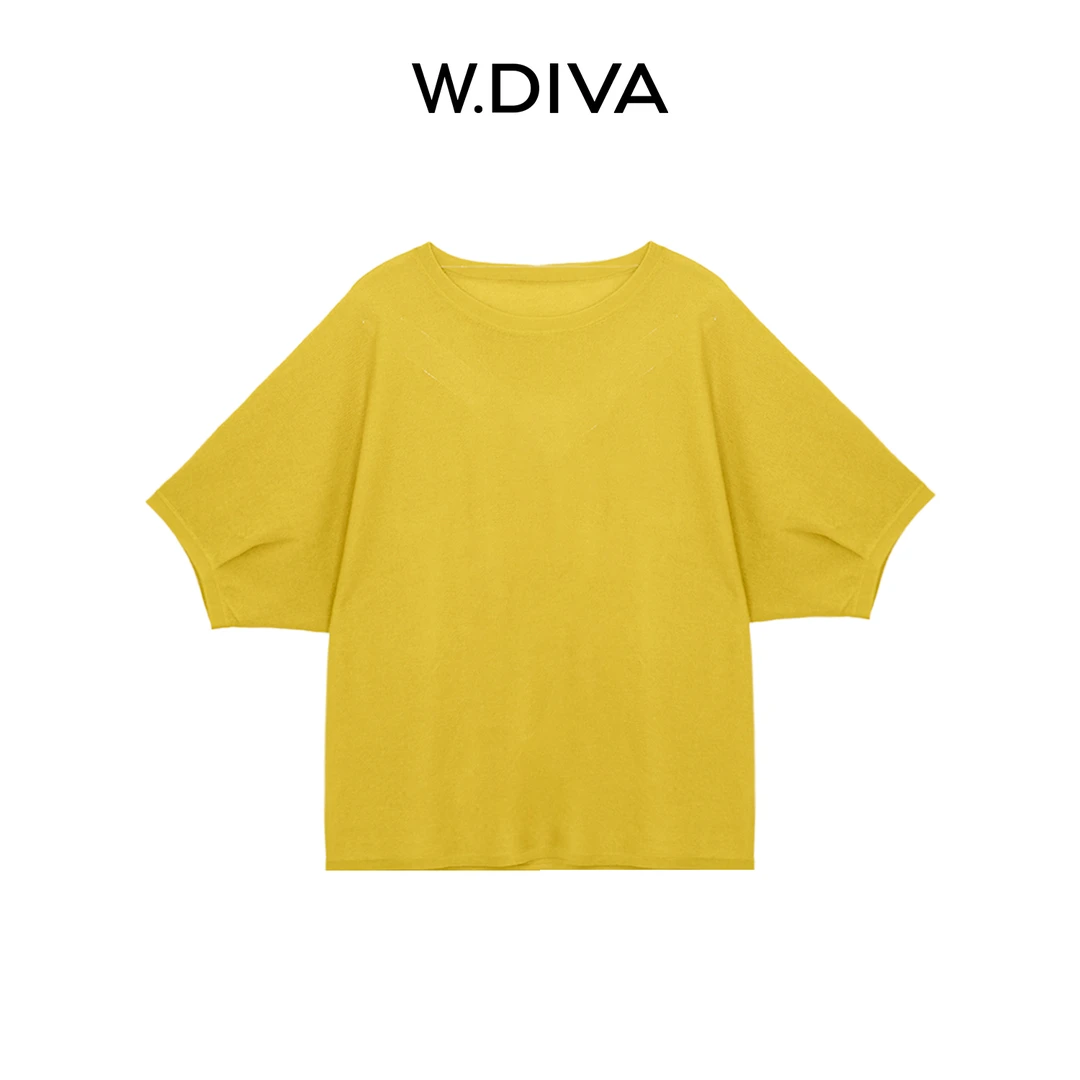 W.Diva【织夏】天丝清新慵懒风感落肩圆领针织短袖衫52Z142316