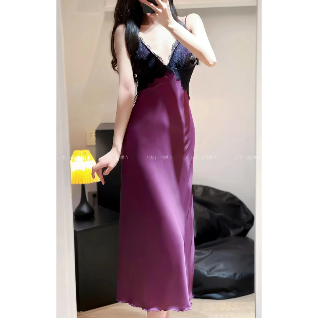 【紫色韵味】法式长裙长袍蕾丝收腰显瘦气质性感露背减龄可外穿睡裙