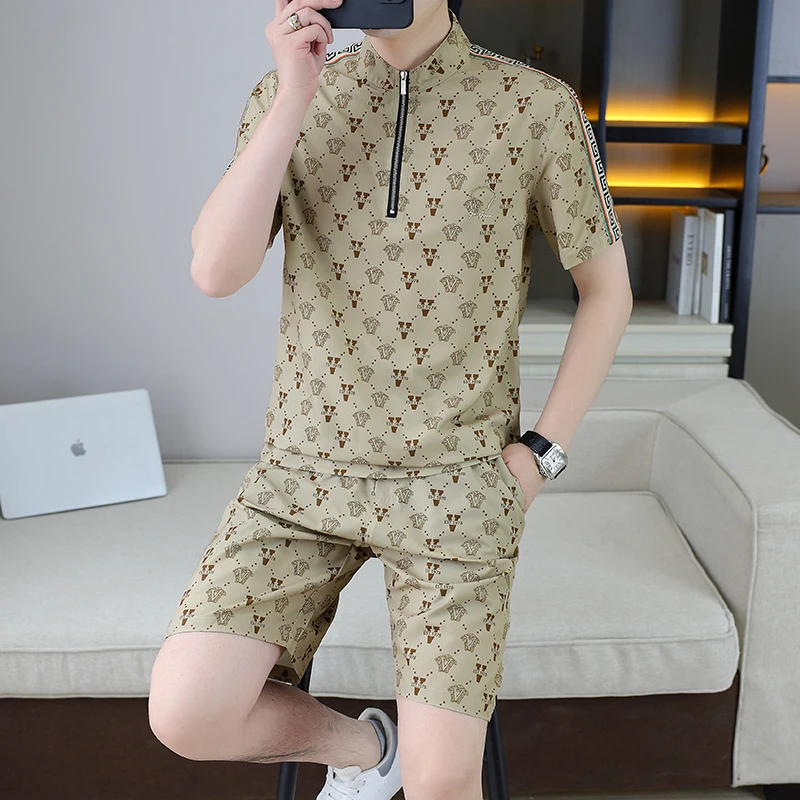 夏季新款短袖短裤套装男时尚夏天休闲修身帅气韩版青年男士一套