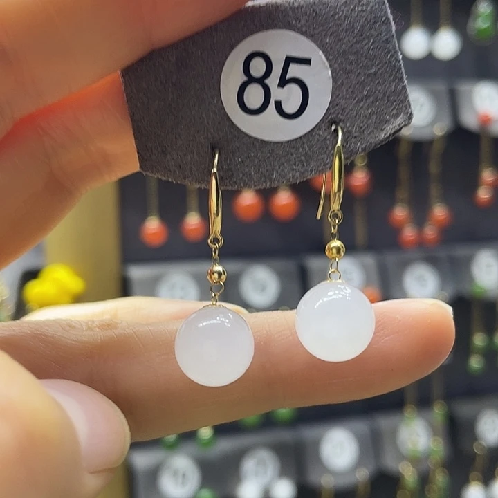 和田玉18K金镶嵌耳饰