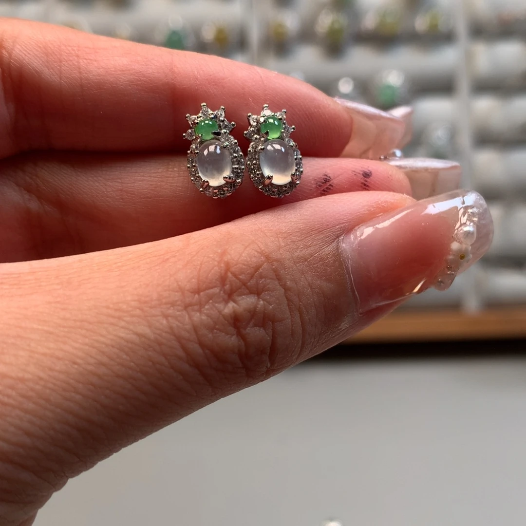 翡翠戒指银S925镶嵌耳钉34