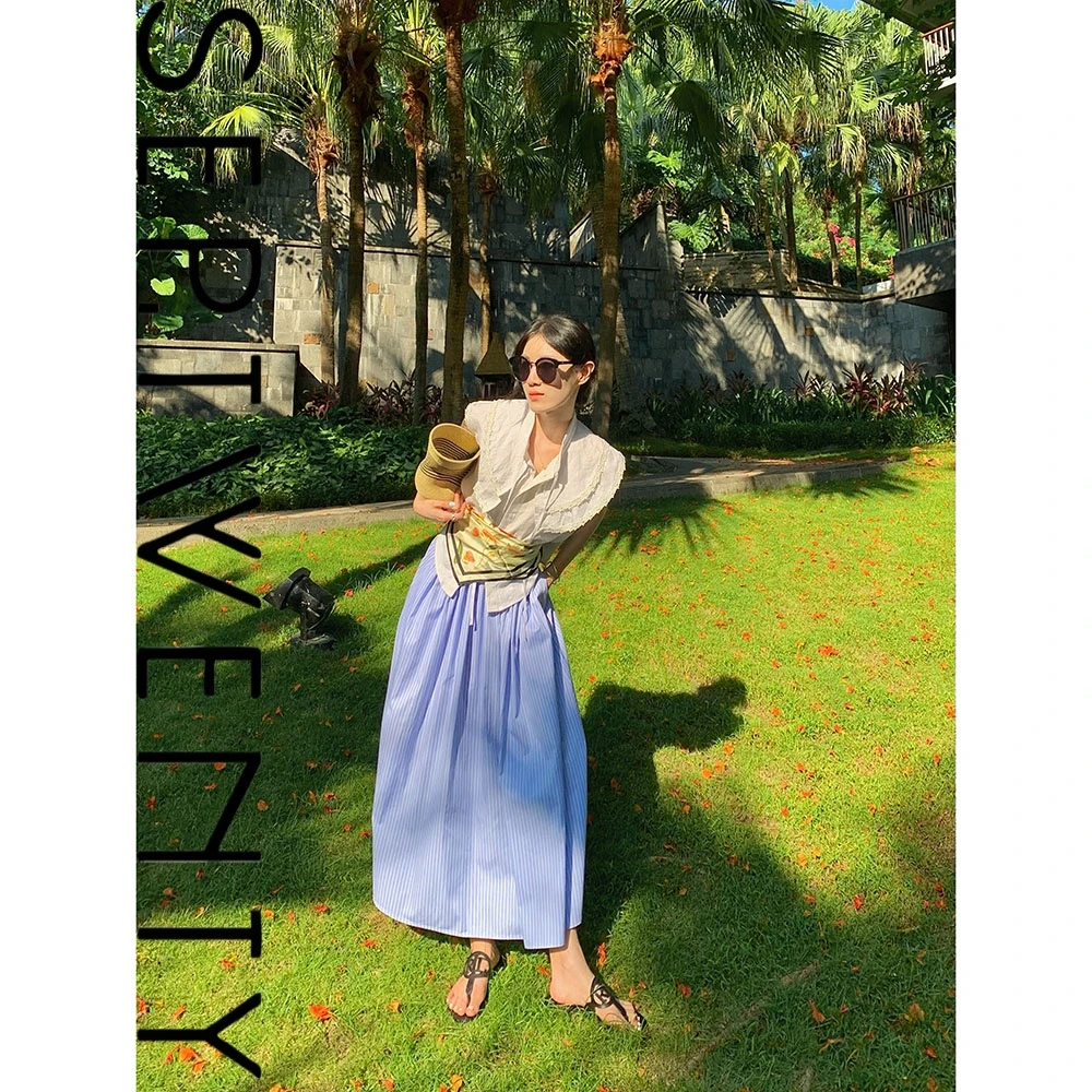 SEP.TWENTY清爽夏日奶白色亚麻花边领上衣