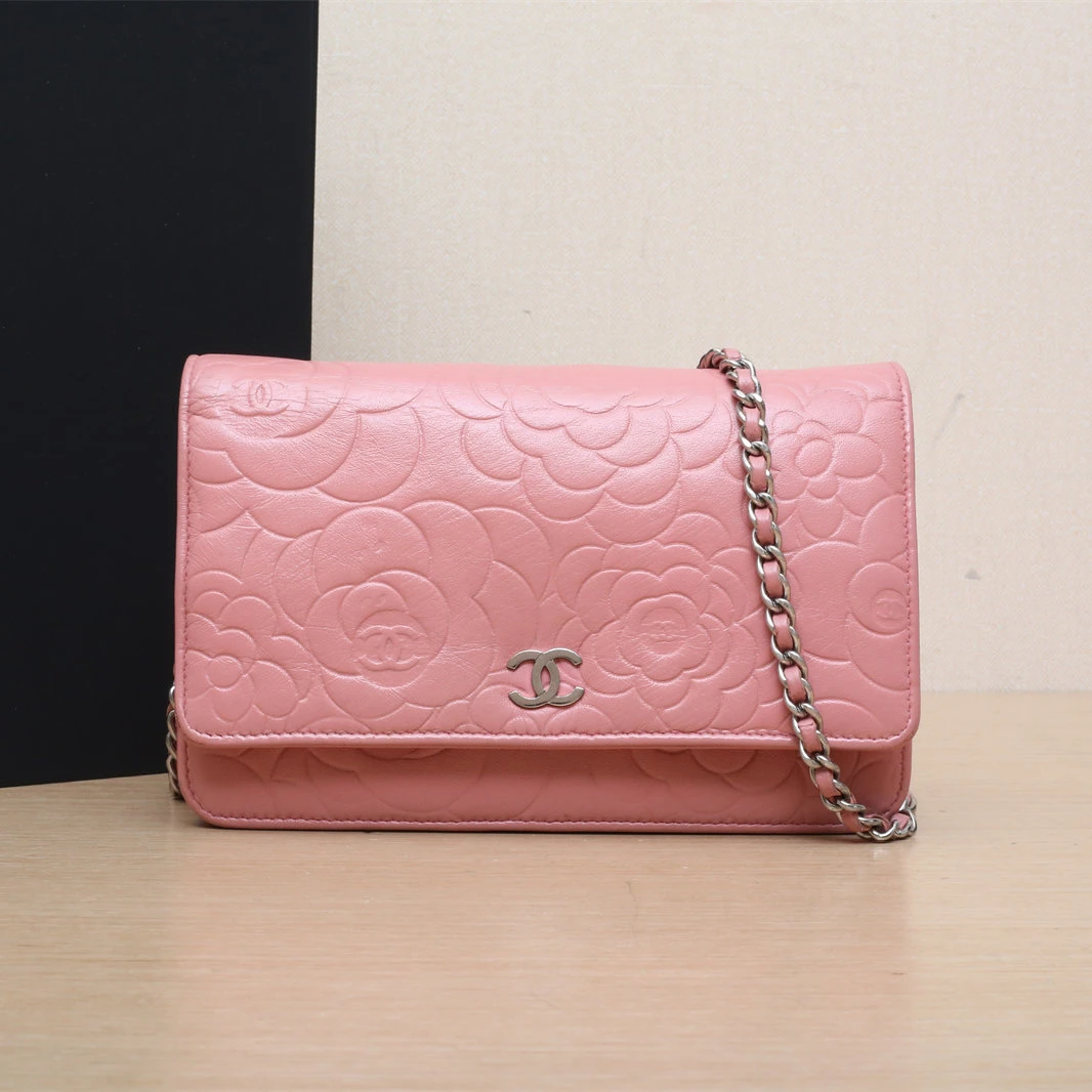 95新 Chanel/香奈儿 【双双】CF WOC 19cm 粉色 16开 山茶花压纹