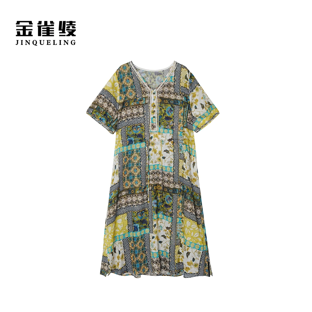 金雀绫【夏日晚风】设计师款宽松显瘦复古满印加宽加大SZA2L335