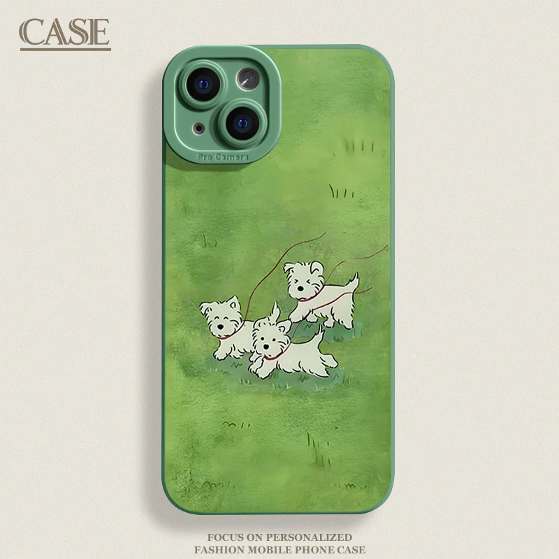 绿底草坪西高地适用iPhone16ProMax手机壳15苹果14软13瞳影12磨砂